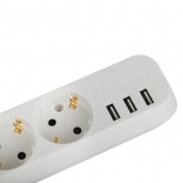Удлинитель ЭРА U-3es-1,5m-USB c заземлением с выключателем 3 розетки + 3xUSBA 1,5м 10А белый
