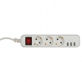 Удлинитель ЭРА U-3es-1,5m-USB c заземлением с выключателем 3 розетки + 3xUSBA 1,5м 10А белый
