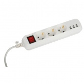 Удлинитель ЭРА U-3es-1,5m-USB c заземлением с выключателем 3 розетки + 3xUSBA 1,5м 10А белый