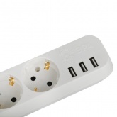 Удлинитель ЭРА U-3es-5m-USB c заземлением с выключателем 3 розетки + 3xUSBA 5м 10А белый