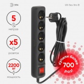 Удлинитель ЭРА UX-5es-5m-B с заземлением с выключателем 5 розеток 5м ПВС 3x0,75мм2 10А черный