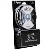 Светодиодная лента LS606 с драйвером 60W 60SMD(5050)/м 14.4W/м 12V 6500K IP20 3000x10x2,32mm