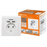 Блок мультифункциональный TDM Сенеж 2 2П+3 16А 250В + 2 USB-порта для зарядки 5В 2,1А белый