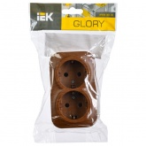 Накладная розетка 2-ая ИЭК GLORY с заземлением 16А РС22-3-ХД дуб