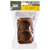Накладная розетка 2-ая ИЭК GLORY с заземлением и шторками 16А РСш22-3-ХД дуб