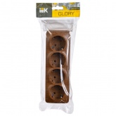 Накладная розетка 4-ая ИЭК GLORY с заземлением без шторок 16А РС24-3-ХД дуб