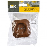 Розетка 1-ая ИЭК GLORY без заземления со шторками открытой установки 10А РСш20-2-ХД дуб