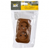 Накладная розетка 2-ая ИЭК GLORY без заземления 10А РС22-2-ХД дуб