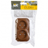 Розетка 2-ая ИЭК GLORY без заземления со шторками открытой установки 10А РСш22-2-ХД дуб