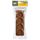 Накладная розетка 4-ая ИЭК GLORY без заземления 10А РС24-2-ХД дуб