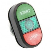 Кнопка двойная ABB MPD4-11G (зеленая/красная) зеленая линза с текстом (START/STOP)