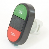 Кнопка двойная ABB MPD3-11B (зеленая/красная) непрозрачная черная линза с текстом (ON/OFF)