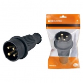 Вилка прямая каучук TDM 3Р+РЕ 32А 380В IP44 черная