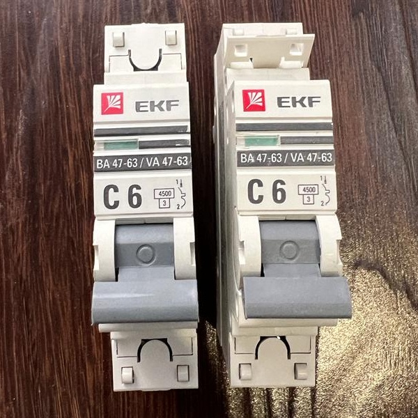 Однополюсный модульный электрический автомат ЭКФ PROxima ВА47-63, номинальный ток 6 Ампер, с характеристикой С