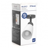Светильник настенно-потолочный Feron ML241 под лампу 1хE27, черный корпус сталь, рассеиватель стекло