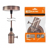 Патрон Е27 TDM с выключателем с подвесом 1 м, металлический Лофт, медь