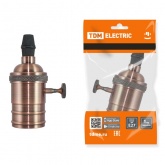 Патрон TDM подвесной Е27 с выключателем, металлический Лофт, медь