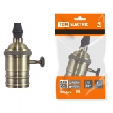 Патрон TDM подвесной Е27 с выключателем, металлический Лофт, бронза