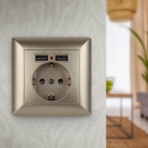 Розетка Intro 2P+E Schuko со шторками 16А-250В + 2хUSB Solo, шампань 4-410-04