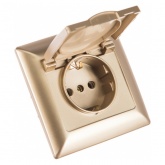 Розетка Intro 2Р+Е Schuko с крышкой 16А-250В Solo, шампань 4-203-04