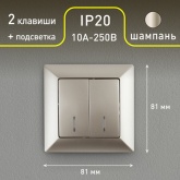 Выключатель двойной с подсветкой Intro 10А-250В Solo, шампань 4-105-04