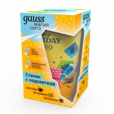 Стакан с LED подсветкой Gauss LCUP Birthday питание от 3 батареек LR44, объем 450мл. 135x80мм