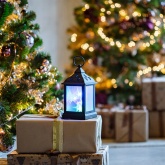 Декоративный фонарь 11х11х22,5 см, черный корпус, цвет свечения RGB с эффектом мерцания