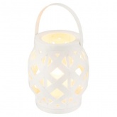 Декоративный фонарь со свечкой, плетеный корпус, белый, размер 14х14х16,5 см, цвет теплый белый
