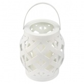 Декоративный фонарь со свечкой, плетеный корпус, белый, размер 14х14х16,5 см, цвет теплый белый