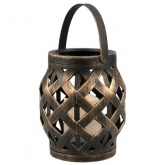 Декоративный фонарь со свечкой, плетеный корпус, бронза, размер 14х14х16,5 см, цвет теплый белый