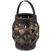 Декоративный фонарь со свечкой, плетеный корпус, бронза, размер 14х14х16,5 см, цвет теплый белый