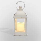 Декоративный фонарь со свечкой, белый корпус, размер 10.5х10.5х22,35 см, цвет теплый белый