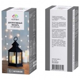 Декоративный фонарь со свечкой, черный корпус, размер 10.5х10.5х24 см, цвет теплый белый