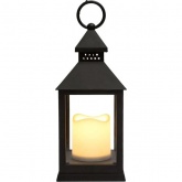Декоративный фонарь со свечкой, черный корпус, размер 10.5х10.5х24 см, цвет теплый белый