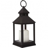 Декоративный фонарь со свечкой, черный корпус, размер 10.5х10.5х24 см, цвет теплый белый