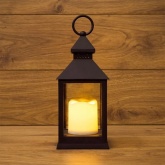 Декоративный фонарь со свечкой, черный корпус, размер 10.5х10.5х24 см, цвет теплый белый