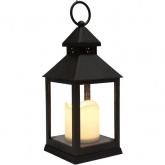 Декоративный фонарь со свечкой, черный корпус, размер 10.5х10.5х24 см, цвет теплый белый