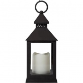 Декоративный фонарь со свечкой, черный корпус, размер 10.5х10.5х24 см, цвет теплый белый