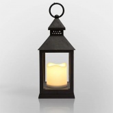 Декоративный фонарь со свечкой, черный корпус, размер 10.5х10.5х24 см, цвет теплый белый