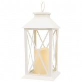 Декоративный фонарь со свечой 14x14x29 см, белый корпус, теплый белый цвет свечения