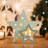 Деревянная фигура с подсветкой Домик Звездочета бирюзовая 26х7х25 см,