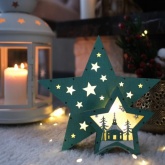 Деревянная фигура с подсветкой Домик Звездочета бирюзовая 26х7х25 см,