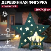 Деревянная фигура с подсветкой Домик Звездочета бирюзовая 26х7х25 см,