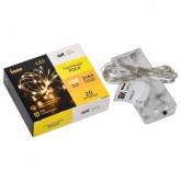 Гирлянда роса ИЭК 2м 20 светодиодов белый свет IP20 прозрачный шнур 0,5м с питанием от батареек 2xAA