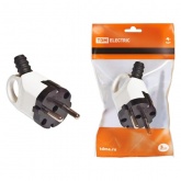 Вилка с заземлением TDM 2P+E 16А угловая с ушком белая