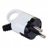 Вилка с заземлением TDM 2P+E 16А угловая с ушком белая