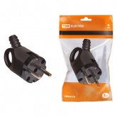 Вилка с заземлением TDM 2P+E 16А угловая с ушком черная