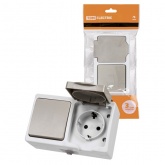 Блок (горизонтальный) TDM Вуокса выключатель одноклавишный+розетка 2П+З шторки IP54 белый