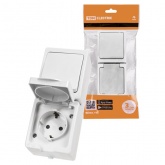 Блок (вертикальный) TDM Вуокса выключатель одноклавишный+розетка 2П+З шторки IP54 белый