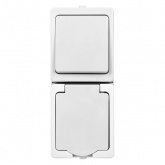 Блок (вертикальный) TDM Вуокса выключатель одноклавишный+розетка 2П+З шторки IP54 белый